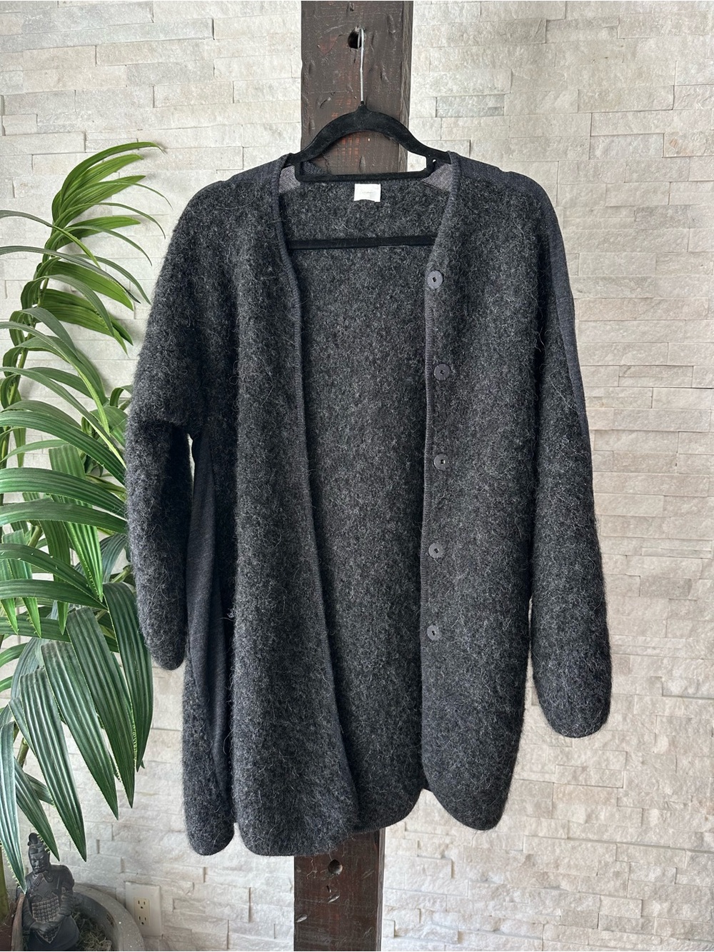 C.T. Plage Charcoal Grey Snap Front Fuzzy Alpaca Blend Sweater Jacket Size M/L